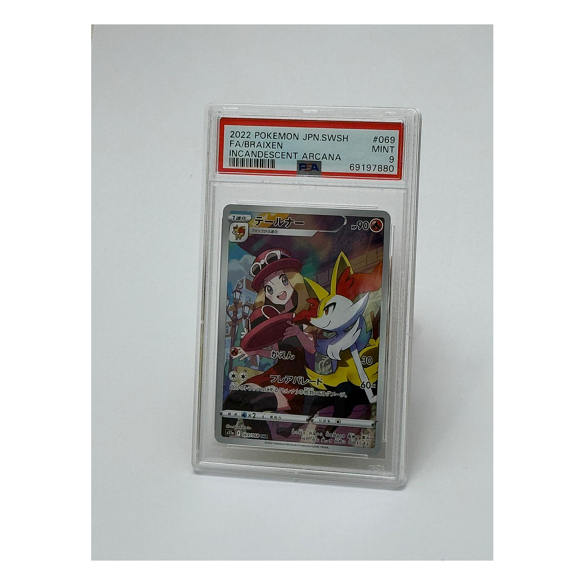 Cartonaș PSA 9 Mint — Braixen 069/068 (CHR) Full Art – Hidden Card Lab